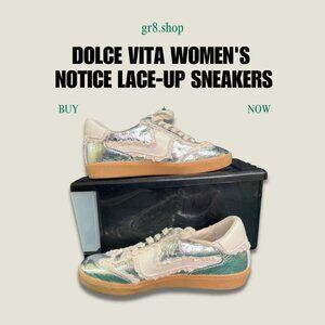 Dolce Vita Womens Notice Lace-Up Sneakers Iridescent Metallic Finish Size 6.5